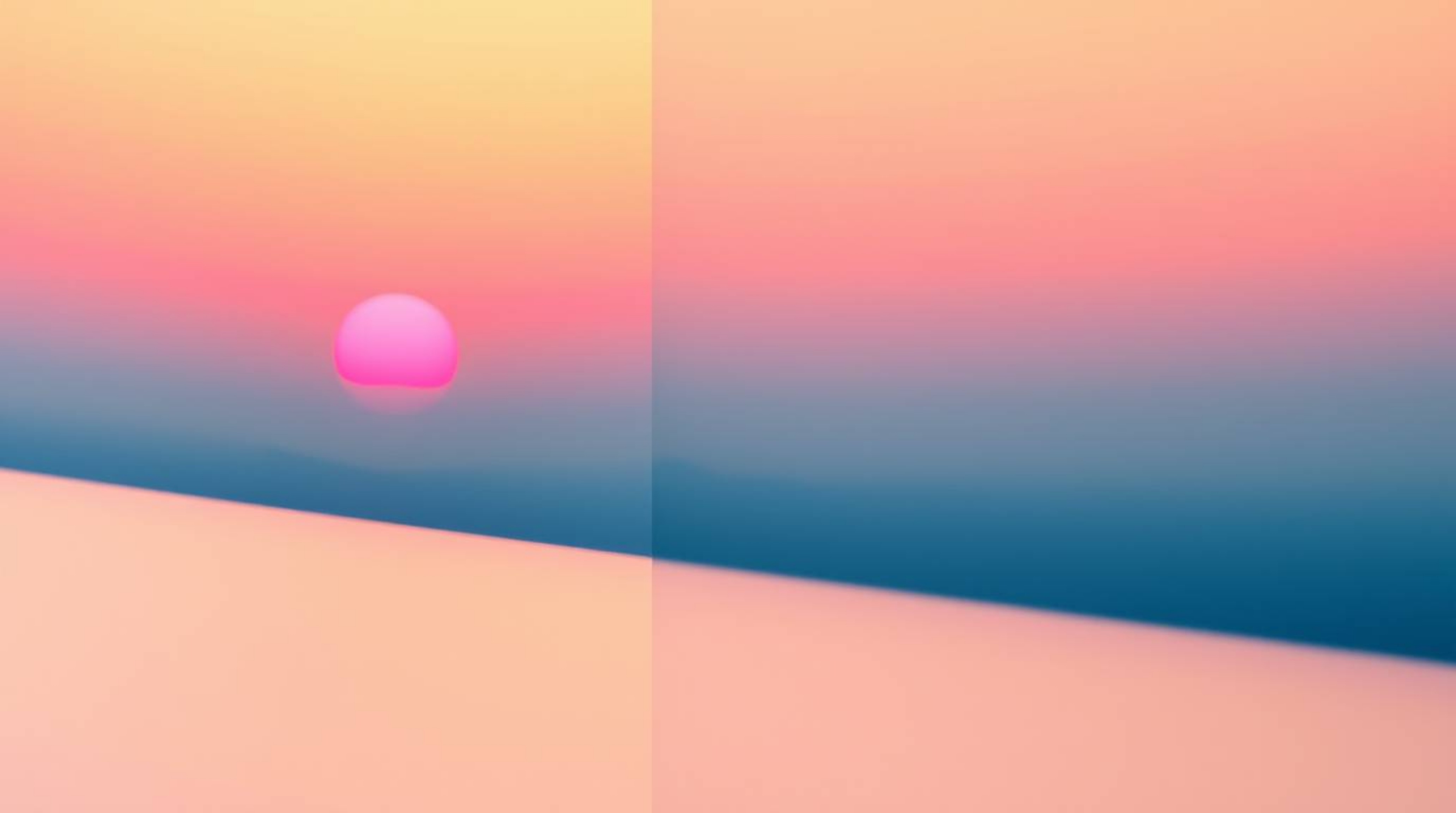 This artwork features a distinct split composition showcasing a sunset gradient texture.  The soft, dreamy effect is achieved