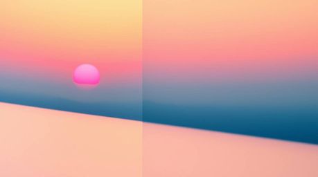 This artwork features a distinct split composition showcasing a sunset gradient texture.  The soft, dreamy effect is achieved