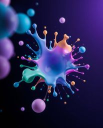 Immerse yourself in a surreal digital landscape with abstract 3D colorful splash shapes gracefully floating in space. This ca