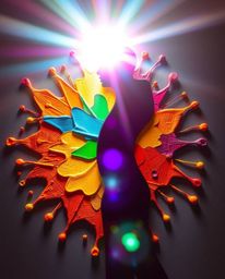 This modern art piece features a striking human silhouette formed by vibrant, colorful splash patterns against a backdrop of 