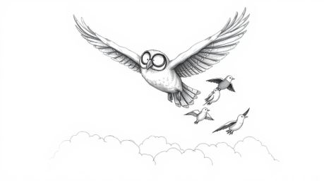 A heartwarming hand-drawn sketch in Pixar style depicting a blind owl with soft feathers, subtly expressive features, teachin