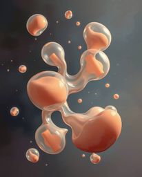Explore a stunning 3D render reminiscent of classic oil paintings, showcasing fluid, translucent, organic blobs gracefully fl
