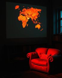 A captivating image featuring a glowing map projected in an old study, utilizing high contrast, low-key lighting to create a 