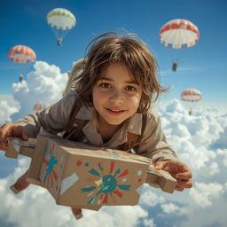 A captivating high-fashion photograph in a Pixar-esque style depicts a young boy with a curious expression, wearing a stylish