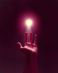A surreal infrared image depicts a hand extending from darkness toward a light source. This modern flat design piece evokes a