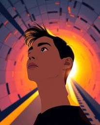 A captivating illustration showcases a stylized figure standing at a tunnel's entrance, gazing towards a radiant light source