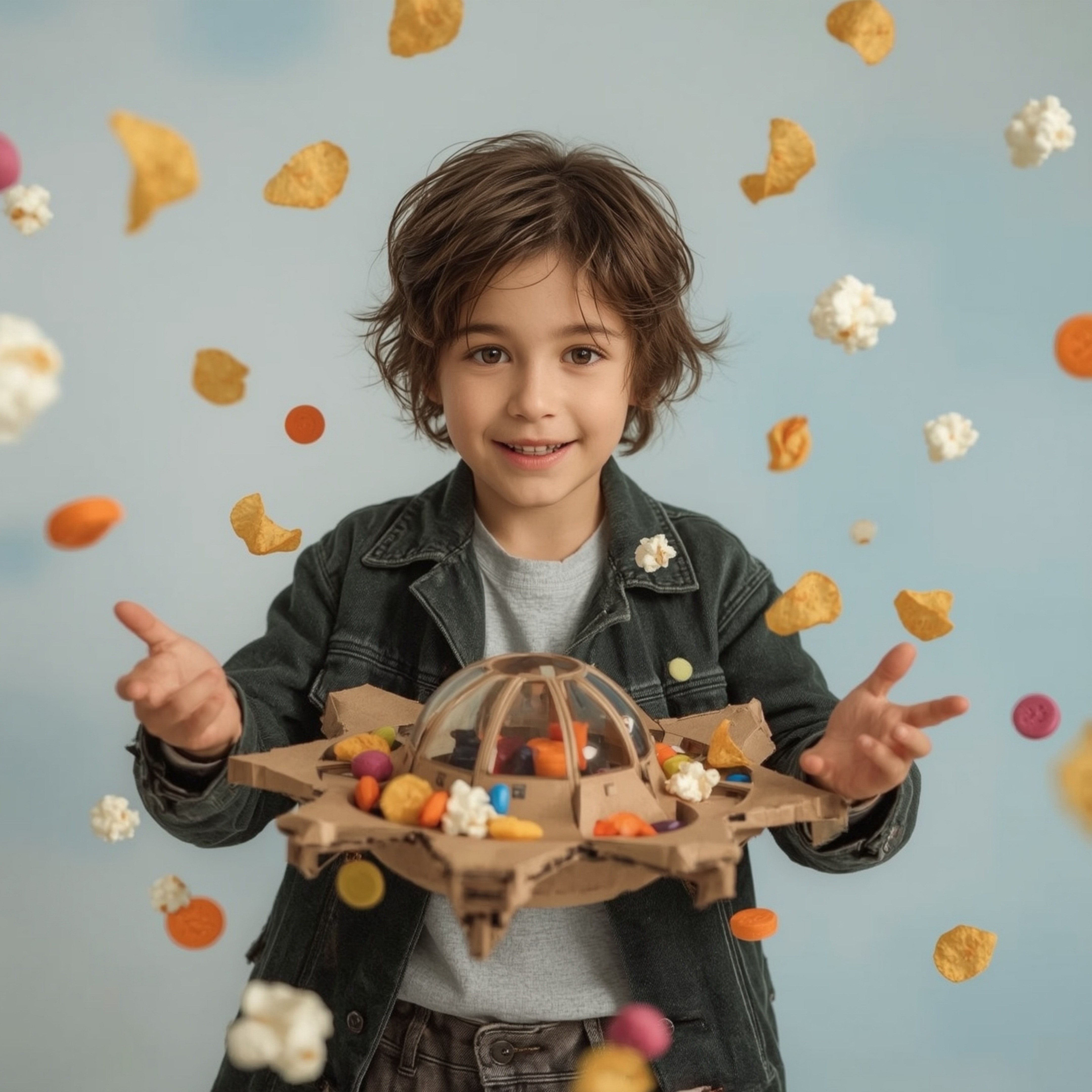 Exquisite high fashion photography captures a young boy with a fascinated expression and bright, curious eyes, building an in