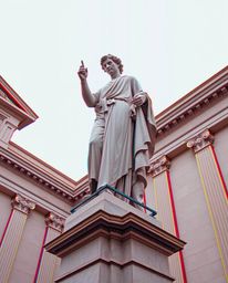 Explore the captivating fusion of classical sculpture and digital glitch art. This vibrant collection features precise archit