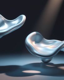 Explore mesmerizing visuals of smooth 3D fluid shapes adorned with metallic textures, gracefully floating in zero gravity. Dr