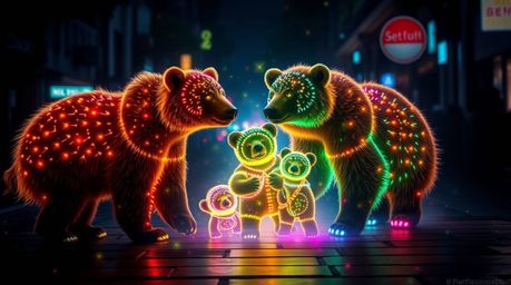 A captivating journey follows a bear family venturing into the heart of a city, their presence imbued with an ethereal spirit