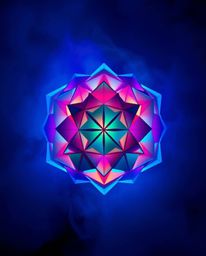 This captivating 3D artwork features a geometric pattern reminiscent of folded paper, brought to life with electric vivid col