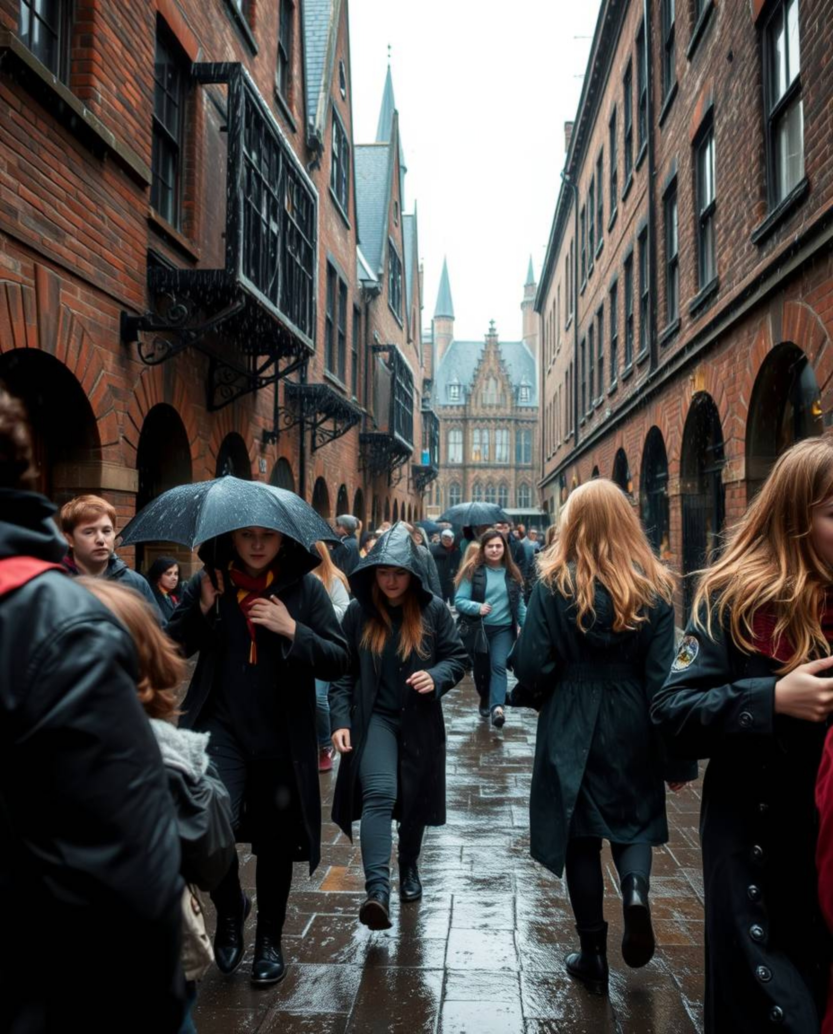 A captivating collection of candid street photography capturing the essence of a magical school nestled within an urban setti