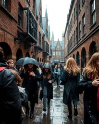 A captivating collection of candid street photography capturing the essence of a magical school nestled within an urban setti