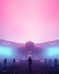 Experience a cinematic and epic scene set in a modern future, bathed in soft, glowing light that enhances the image's heroic 