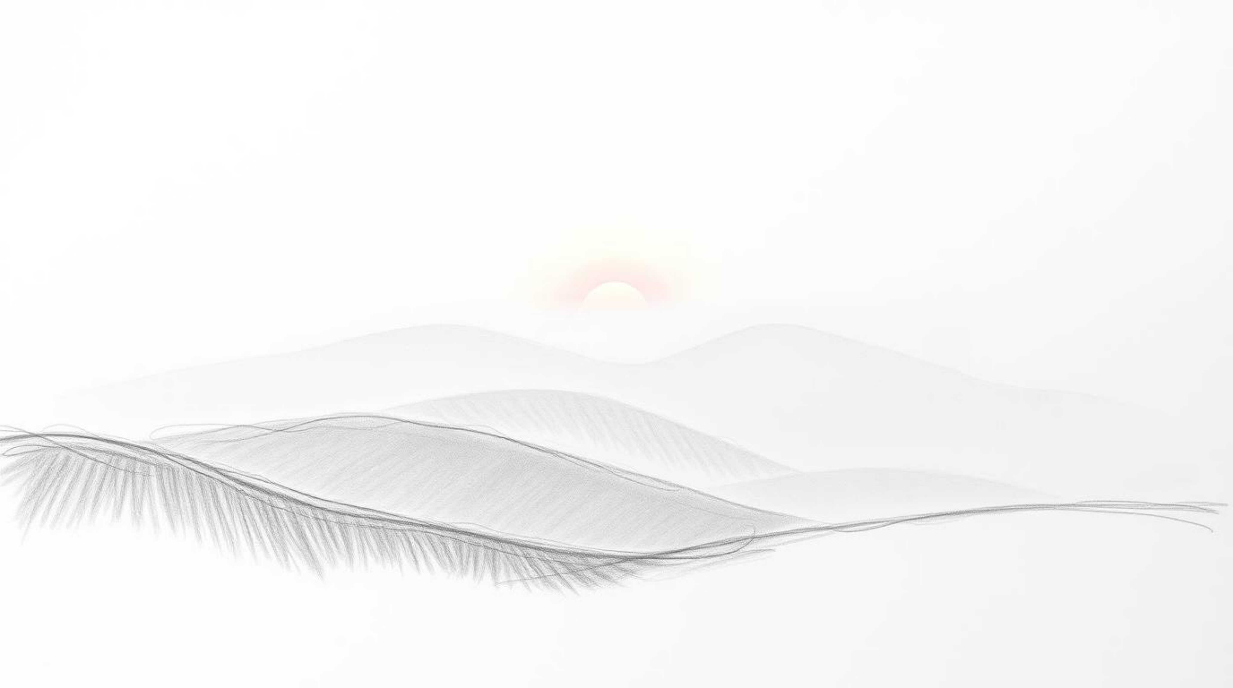 A captivating hand-drawn sketch depicting fog-covered hills bathed in the warm glow of a setting sun. The soft, cinematic haz