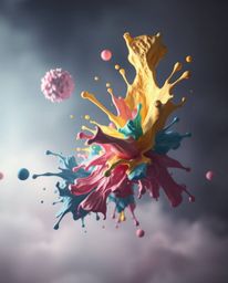 Explore a mesmerizing realm of surreal digital art featuring abstract 3D colorful splash shapes suspended in the vastness of 