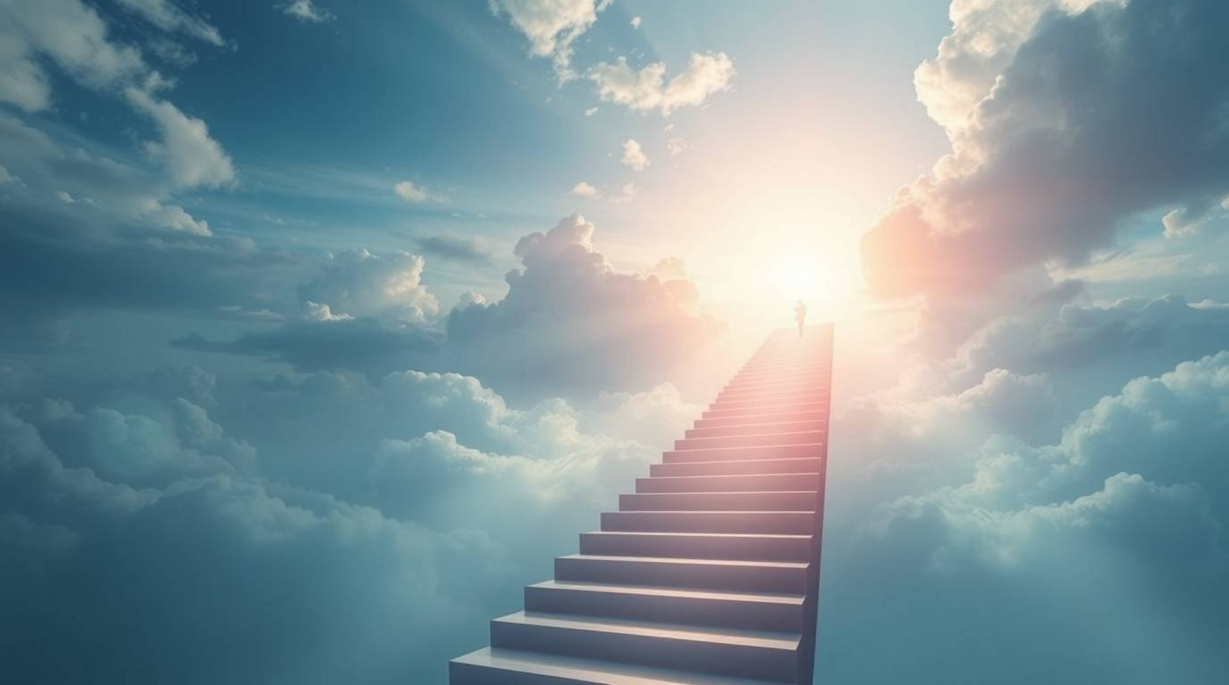 Ascend into a dreamlike and peaceful realm depicted with a high-angle perspective and smooth gradient transitions. Witness st