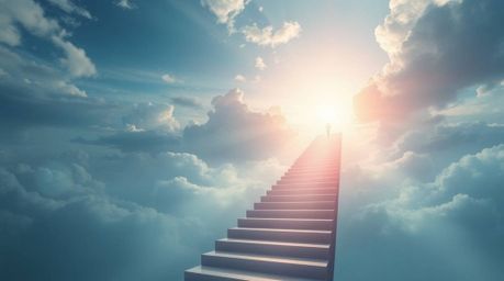 Ascend into a dreamlike and peaceful realm depicted with a high-angle perspective and smooth gradient transitions. Witness st
