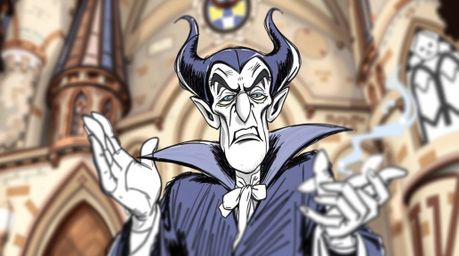 A captivating sketchnote depicting a classic Disney villain casting a spell within an old castle. The image features a sharp