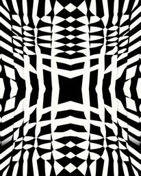 This striking black and white image showcases a top-down view of a geometric optical illusion pattern with a distinct retro a