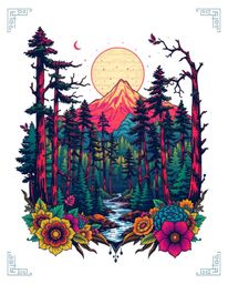 A vibrant vector illustration featuring a traditional tattoo art print design overlaid with a digital glitch effect.  The des