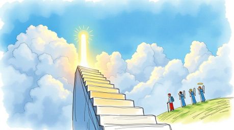A hand-drawn color sketchnote showcases a close-up and detailed depiction of light ascending into a cloudy sky, watched over 