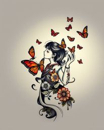 This stunning art print features a girl releasing butterflies, rendered in high contrast with low key lighting for a dramatic