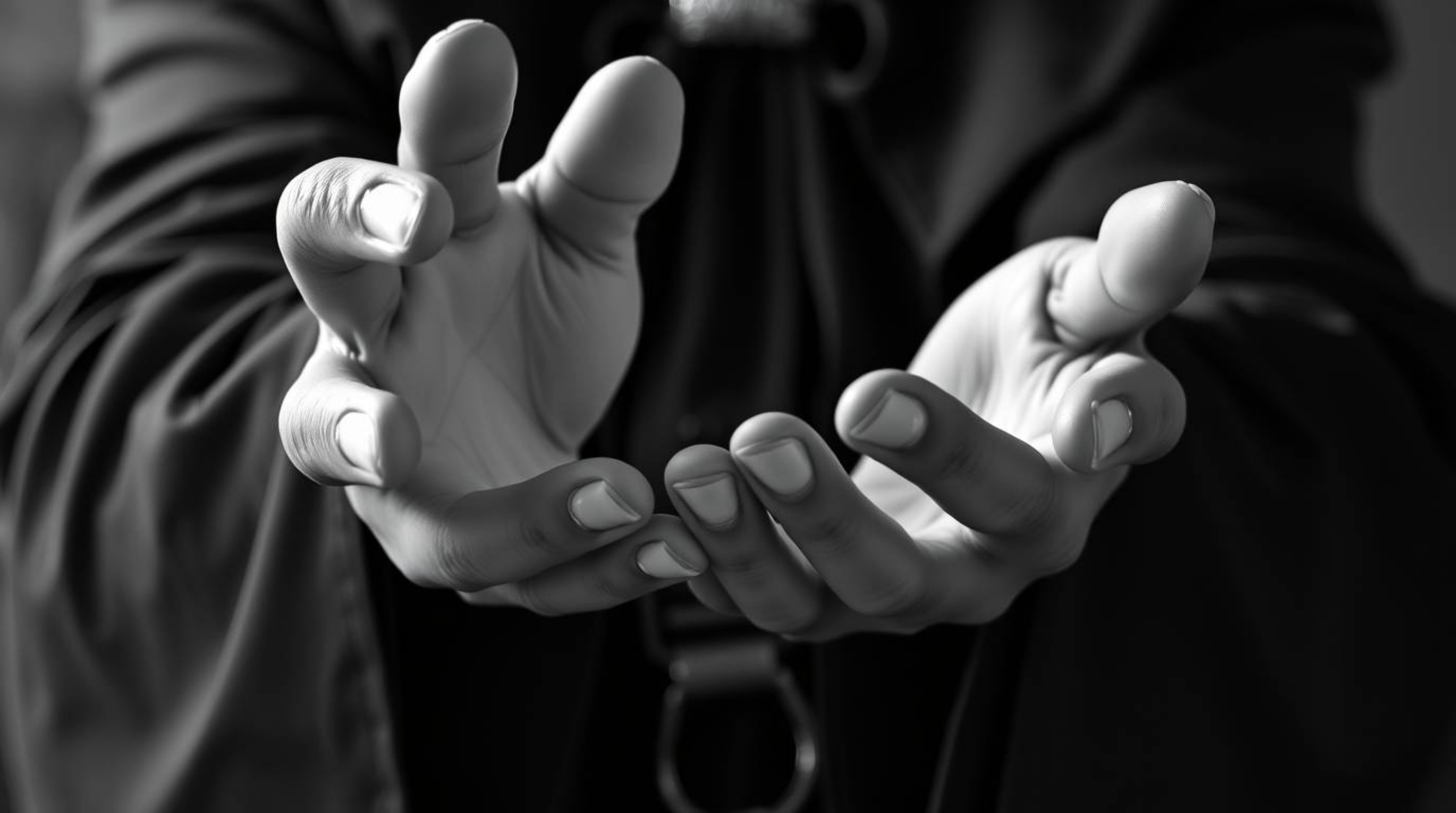 A captivating extreme close-up black and white photograph showcases the elegant hands of a classic Disney villain casting a s