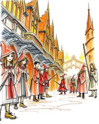 Experience the magic of tomorrow with this hand-drawn sketch depicting a magical school brimming with young wizards. Set in a