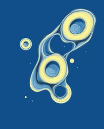 Explore a hand-drawn sketch featuring futuristic 3D fluid shapes with captivating glowing edges set against a deep blue backg