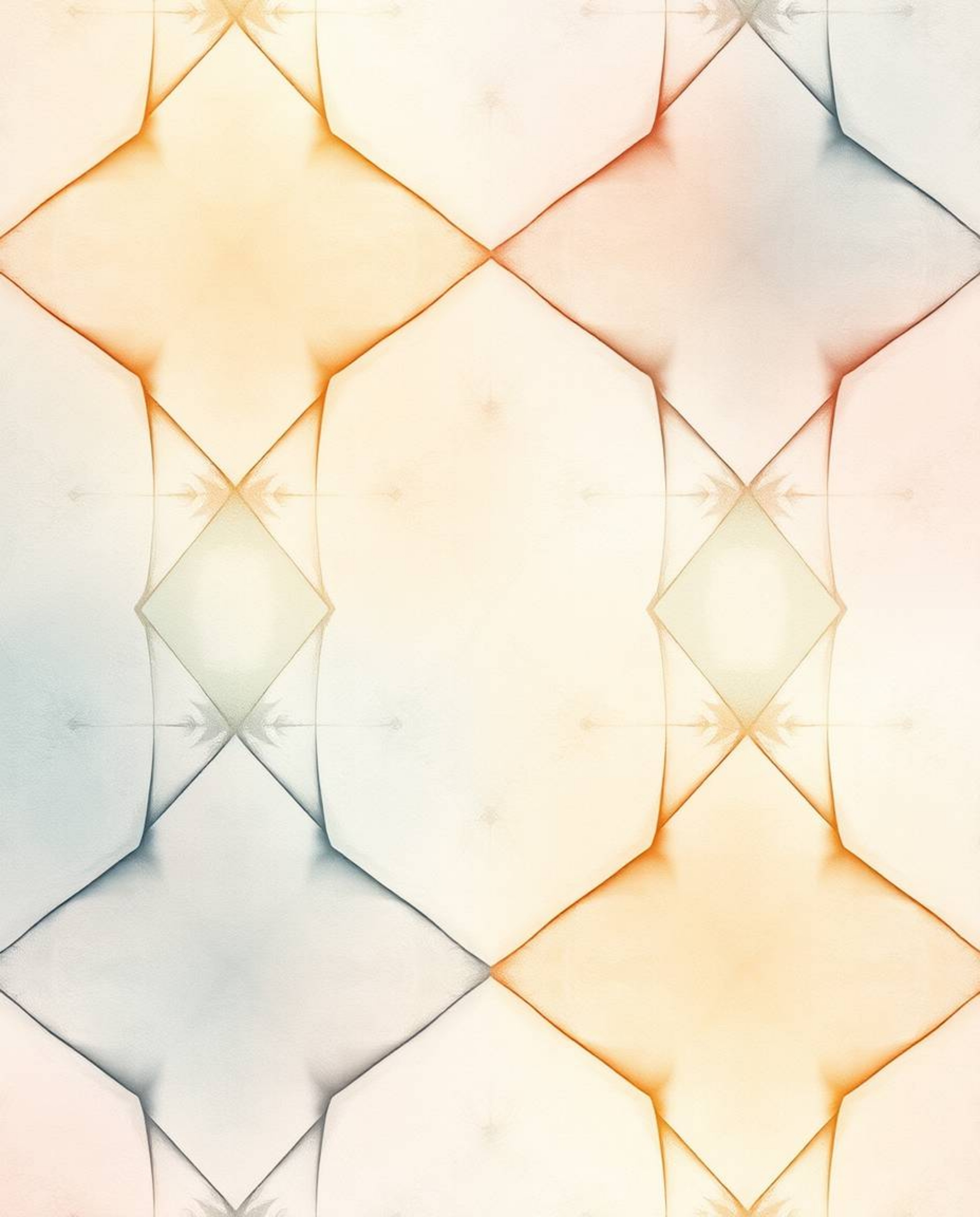 This artwork showcases a delicate watercolor painting of a geometric pattern wallpaper, rendered in soothing pastel gradients