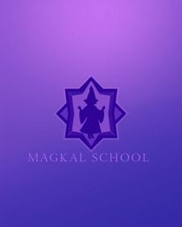 A logo design for a magical school, inspired by deep ultraviolet hues, utilizes geometric shapes and clean lines to create a 