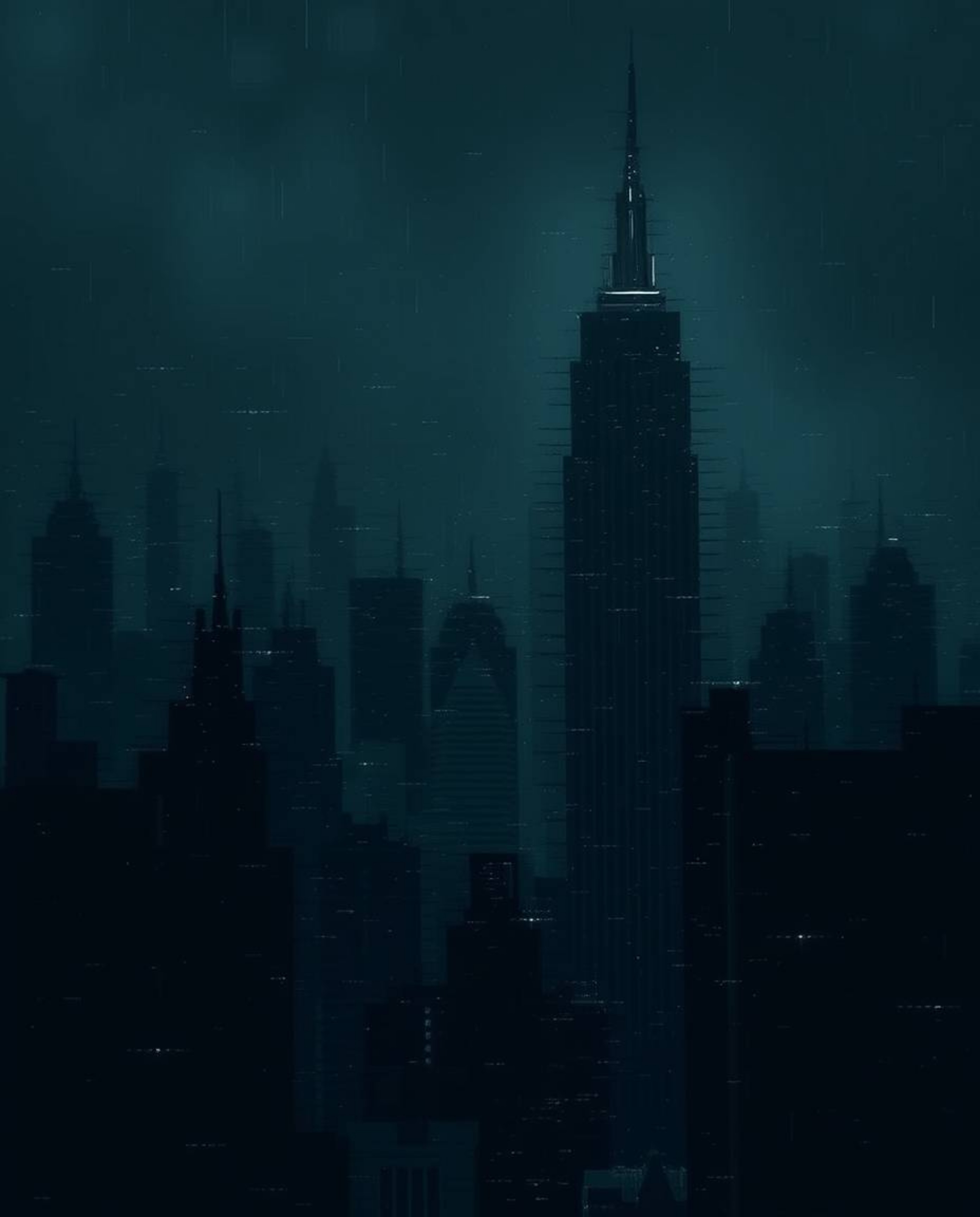 Experience a creepy, glitchy digital landscape dominated by distorted skyscrapers and intense static noise, rendered in pure 