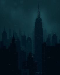 Experience a creepy, glitchy digital landscape dominated by distorted skyscrapers and intense static noise, rendered in pure 