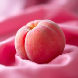 Experience the soothing tranquility of this close-up ASMR image featuring a soft, blushing pink peach resting on silky pastel