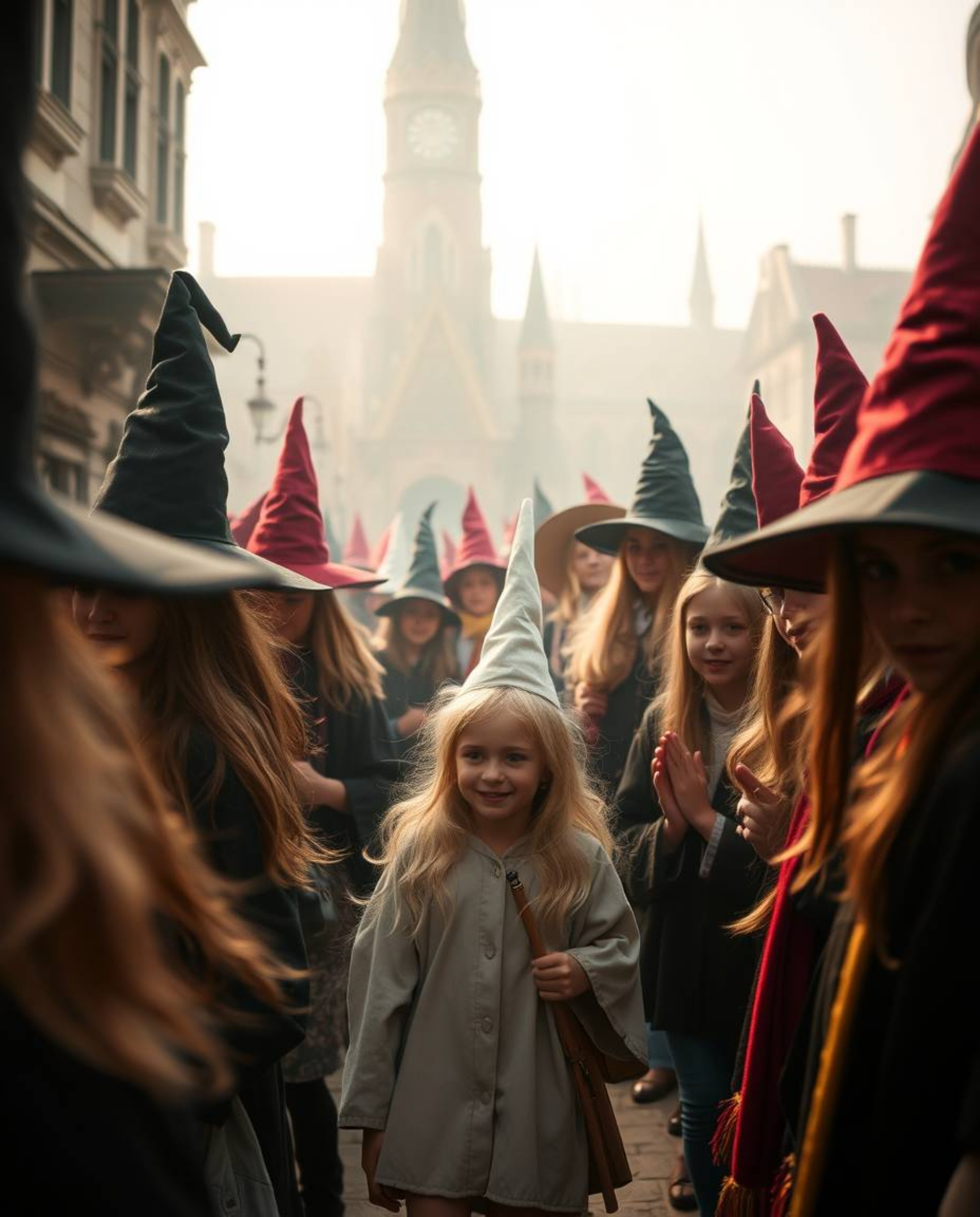 Explore a captivating magical school teeming with young wizards, rendered in a soft cinematic haze. Experience the charm of c