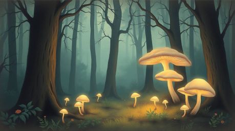 Immerse yourself in a vintage-style enchanted forest painting rendered in soft pastel colors. This artwork features glowing m