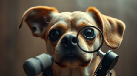 Dive into the captivating world of a canine detective! This image showcases an extreme macro close-up of a charming dog, comp