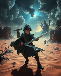 Embark on a surreal desert adventure with a brave, Disney-style hero. Experience dreamlike imagery brought to life with inten