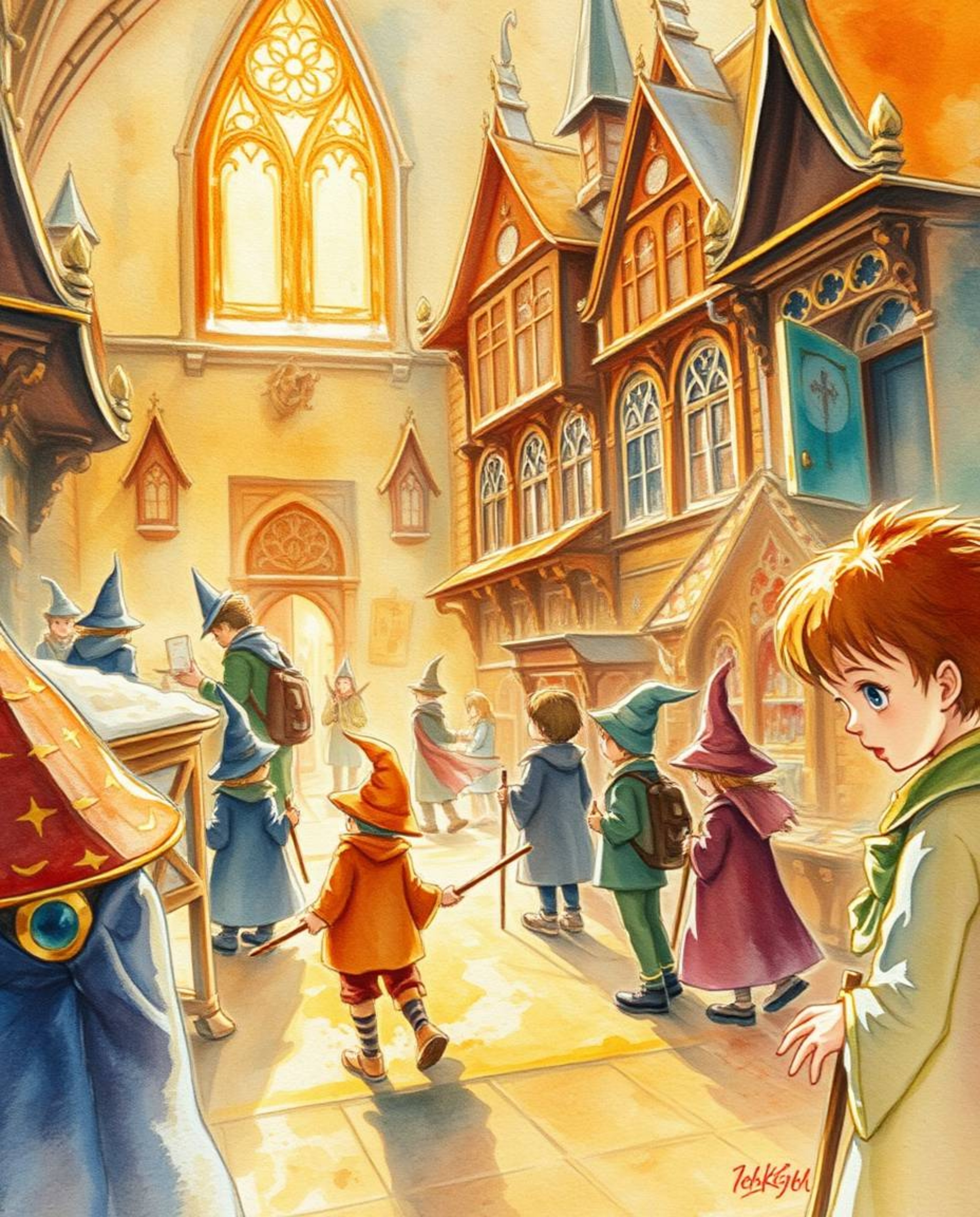 Experience the wonder of a magical school filled with young wizards in this delicate watercolor painting. An extreme macro cl