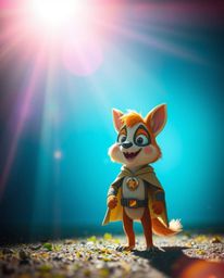 An adorable and charming talking animal sidekick assists a hero on an epic journey!  Bright lens flares and vibrant colors cr