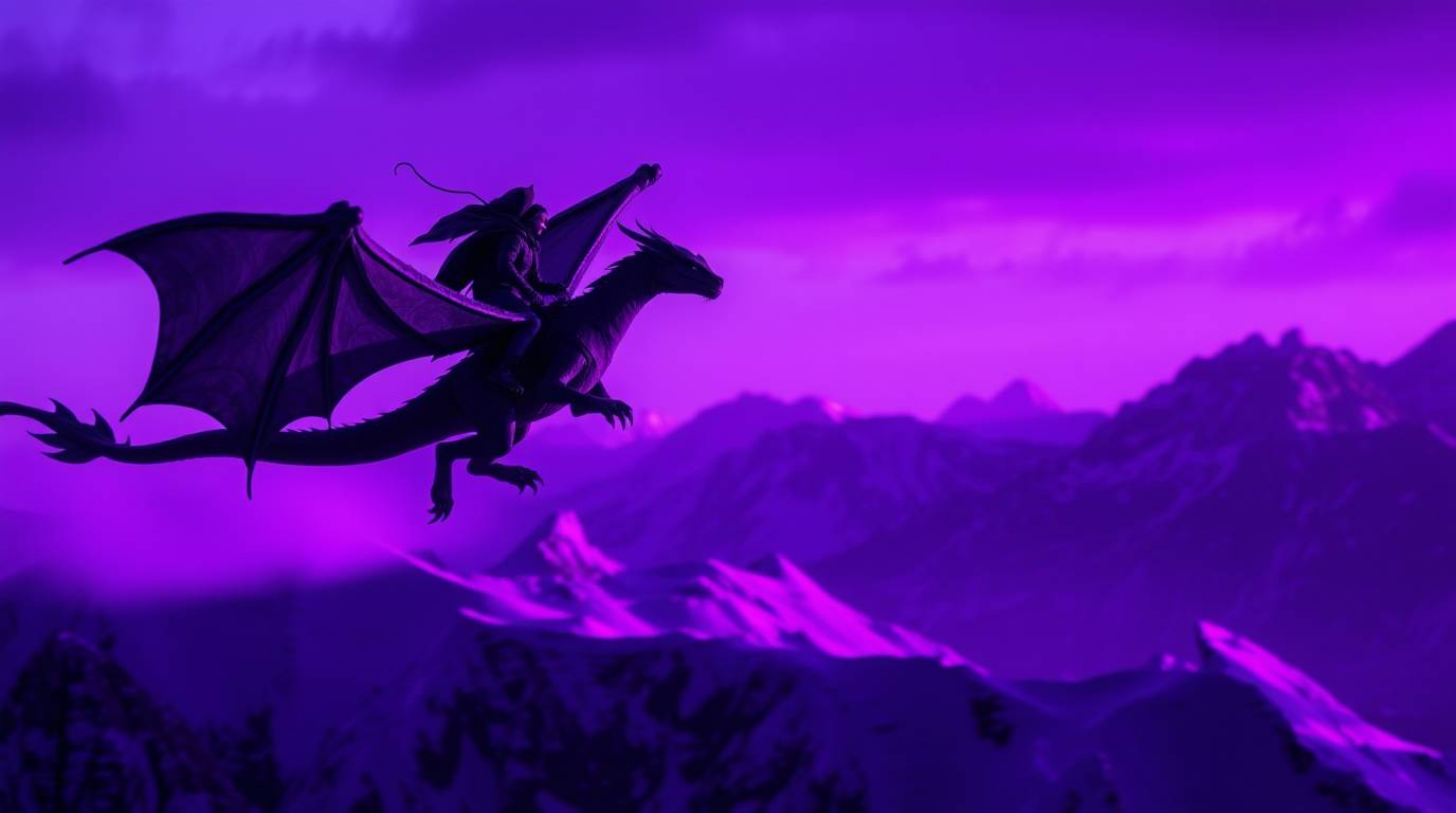 A breathtaking image depicting a dragon and its rider soaring above majestic icy mountains.  The scene is rendered in vivid p