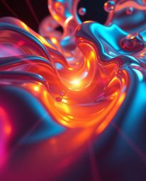 Experience the beauty of smooth, metallic fluid shapes floating in zero gravity, captured in an extreme macro close-up. This 