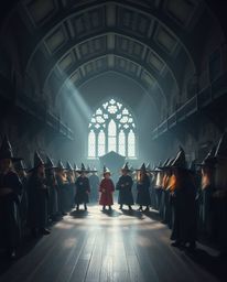 Discover a captivating magical school brimming with young wizards.  Experience high contrast and low-key lighting, smooth gra