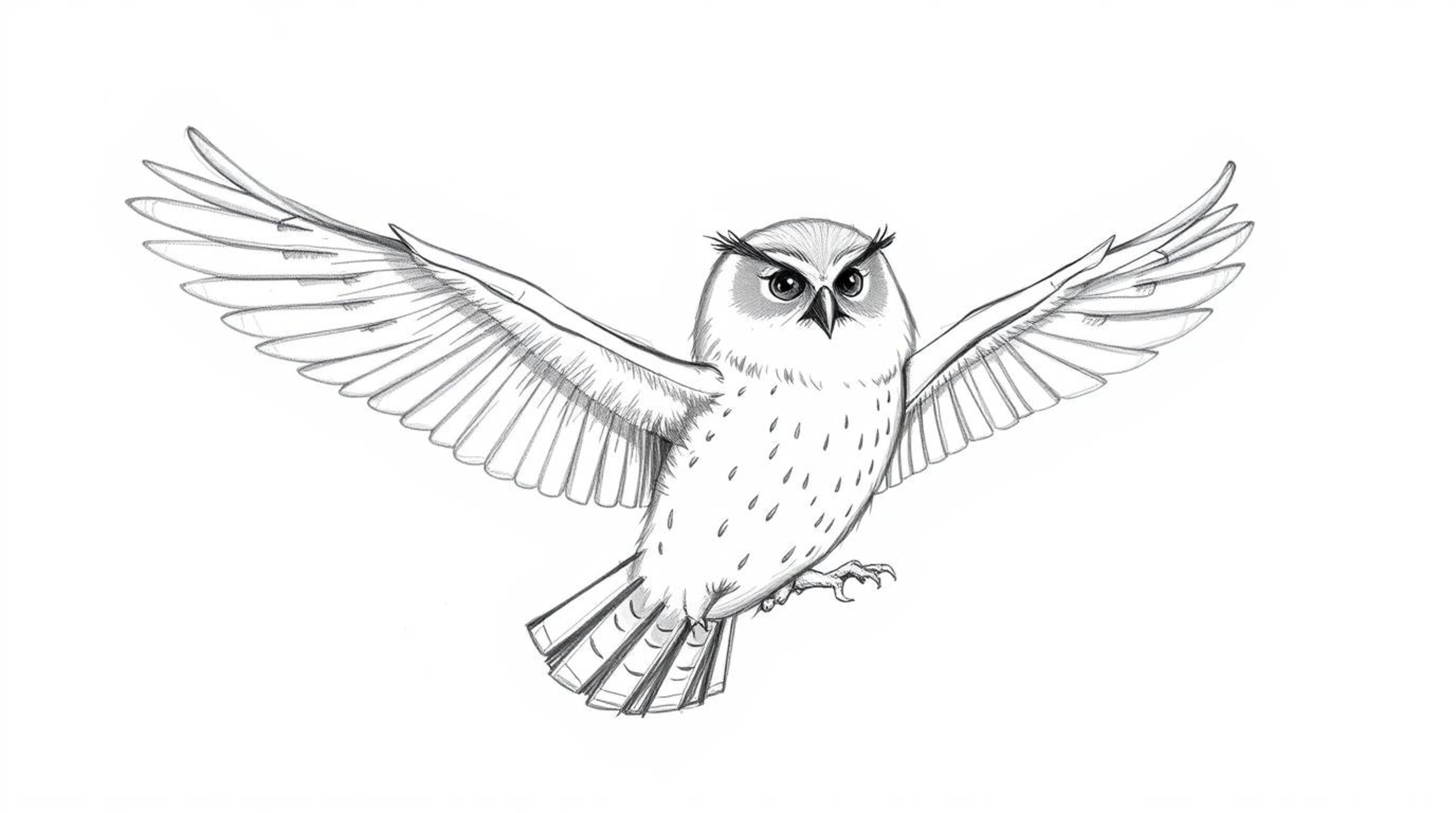 A heartwarming hand-drawn sketch in the style of Pixar depicts a blind owl bravely teaching birds how to fly.  Rendered with 