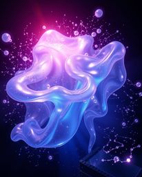 Explore the dynamic interplay of glassy fluid 3D shapes in motion, captured from a high-angle perspective with strong, hard l