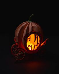 Experience the eerie beauty of a magical pumpkin transforming into a carriage through intricate origami. This unsettling yet 