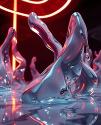 Explore captivating surreal 3D renders featuring elegant, graceful, and hyperrealistic melted glass shapes set within a high-