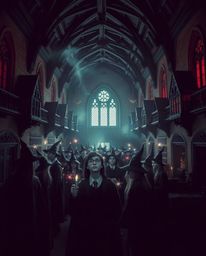 Experience a magical school teeming with young wizards, brought to life in surreal infrared tones. This artwork masterfully u