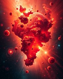 This high-resolution stock photo captures the breathtaking spectacle of colliding galaxies in a vibrant cosmic explosion. The